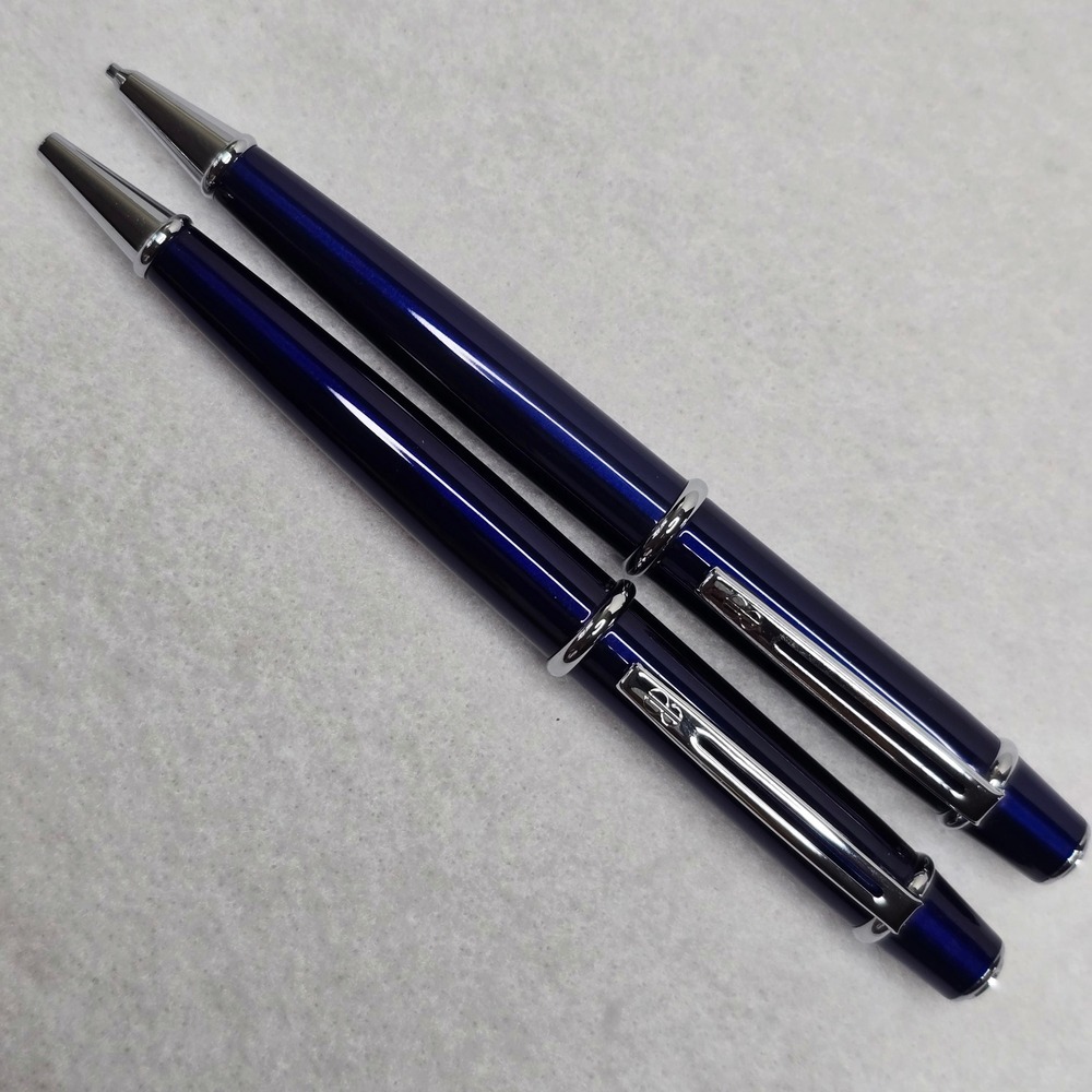 Bill Blass Blue Chrome Ballpoint Pen Mechanical Pencil Set Refills BB0091RF - Picture 6 of 13